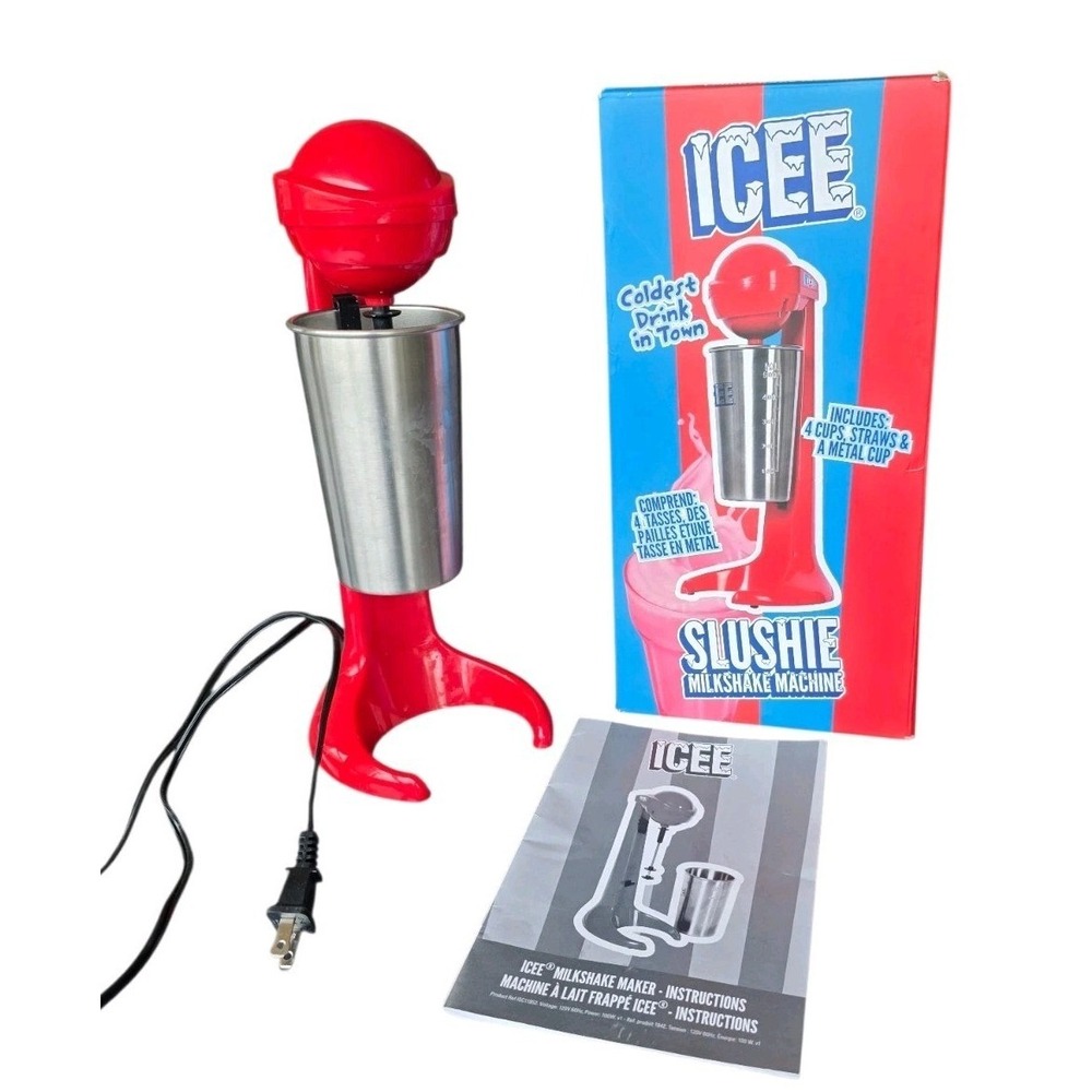 ICEE Slushie Milkshake Maker Red Countertop Machine with Metal Cup and Manual